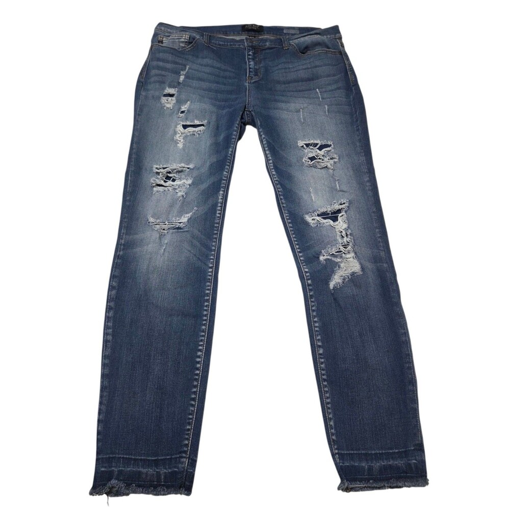 Judy Blue JB8240MD Patched Rip Skinny Jeans Stretch Raw Hem Size 1XL E10.4